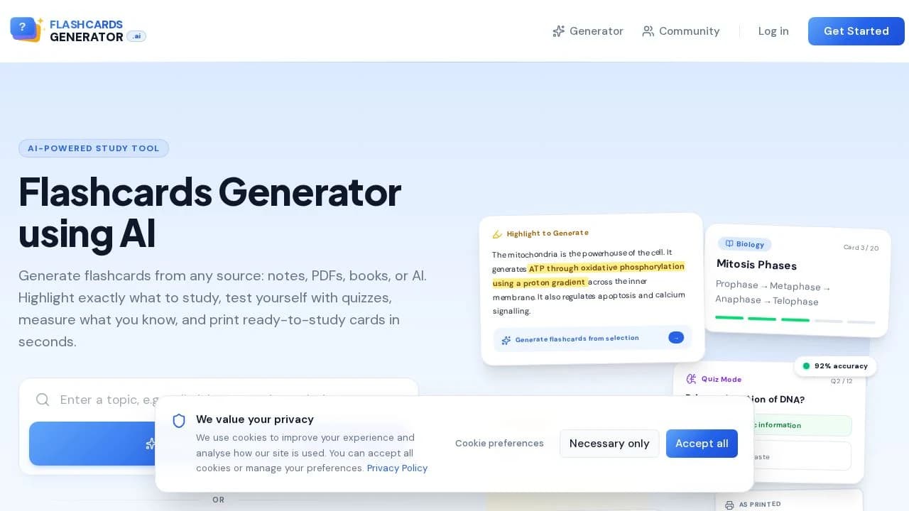 FlashcardsGenerator.ai website preview