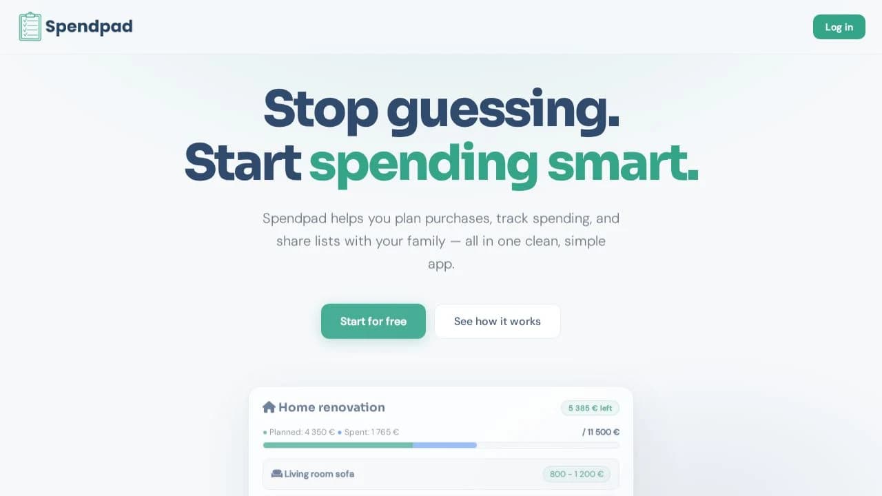 Spendpad website preview