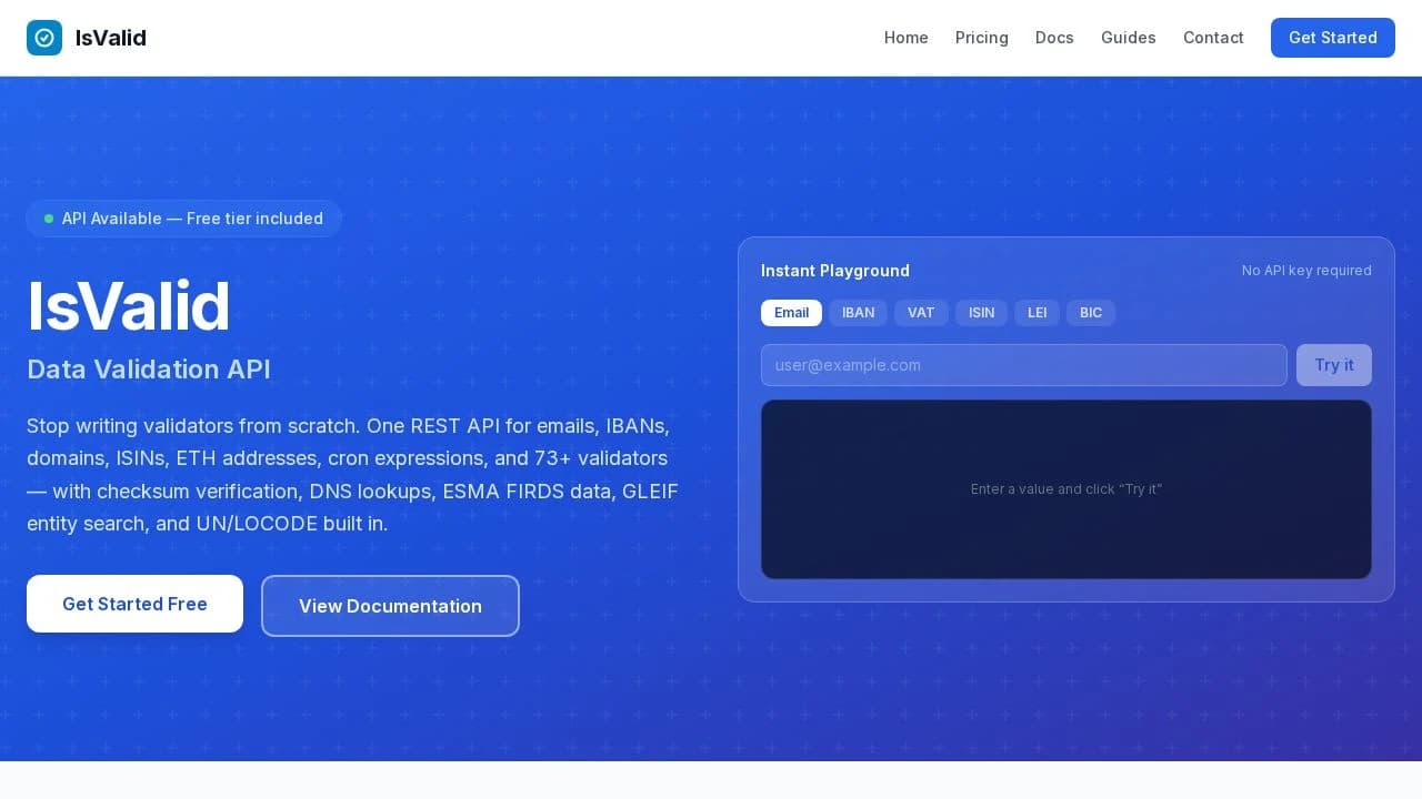 IsValid – Data Validation website preview