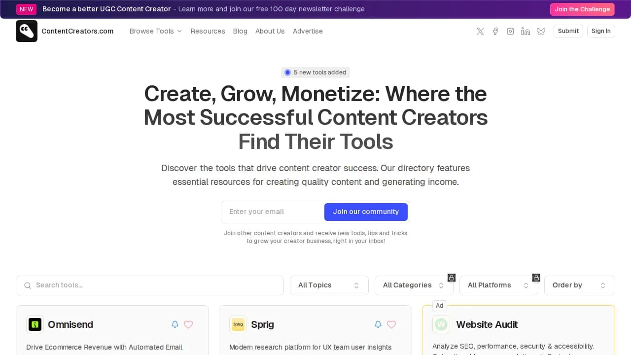 ContentCreators.com website preview