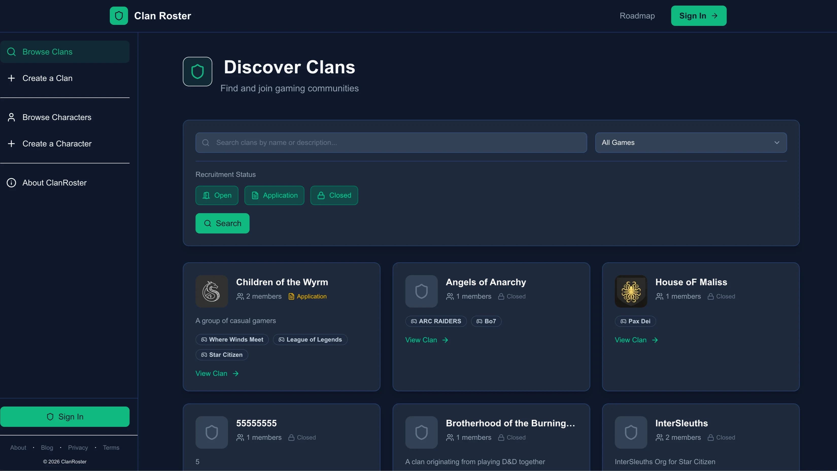 Clan Roster website preview