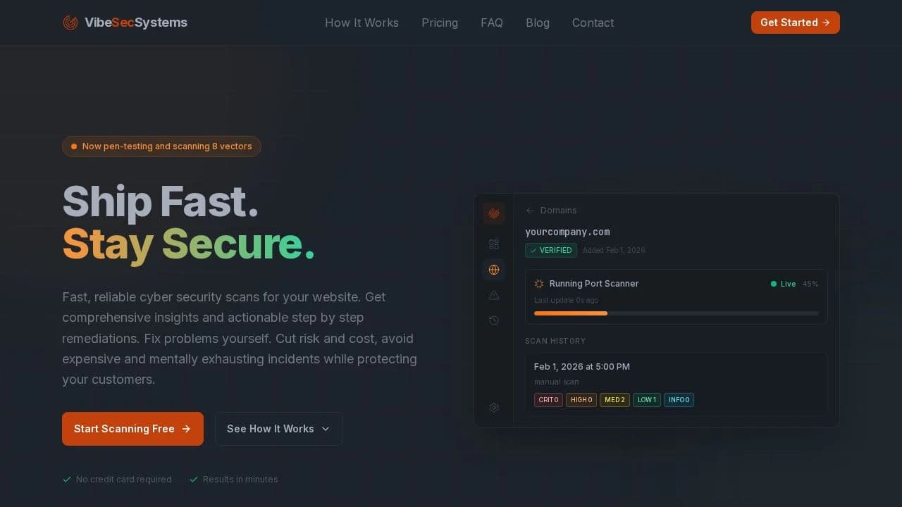 VibeSec Systems website preview