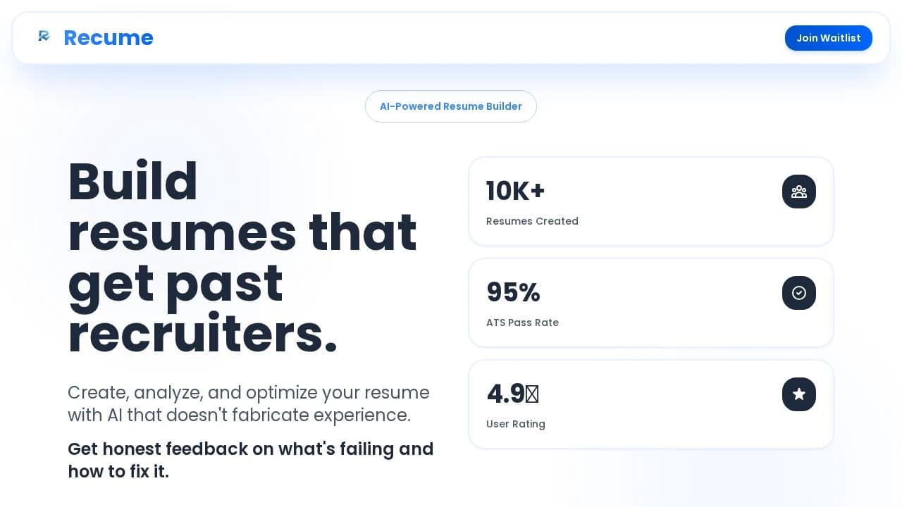 Recume website preview