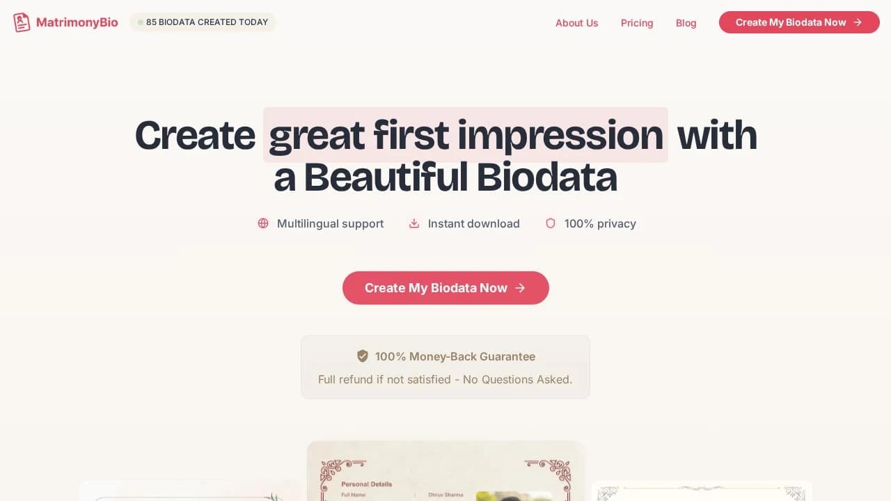 Matrimony Bio preview