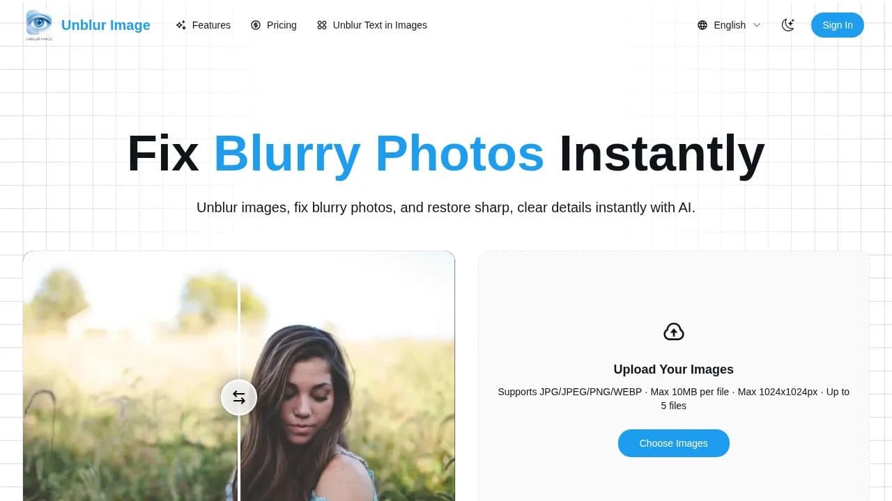 Unblur Image website preview
