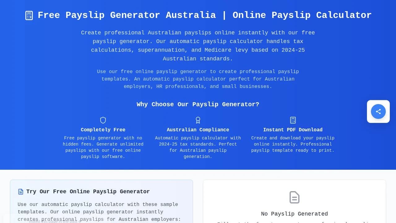 Aussie Payslips website preview