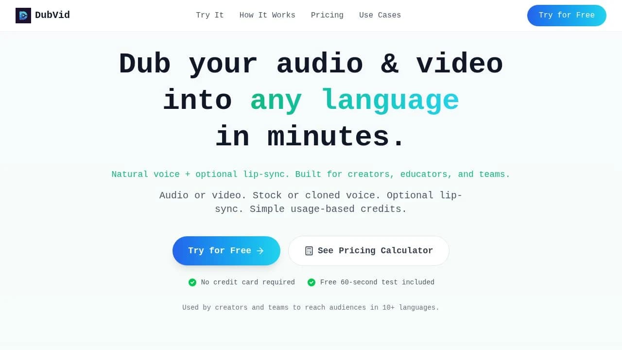 Dubvid website preview