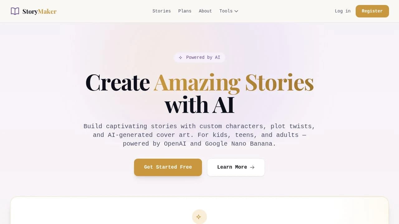 StoryMaker website preview