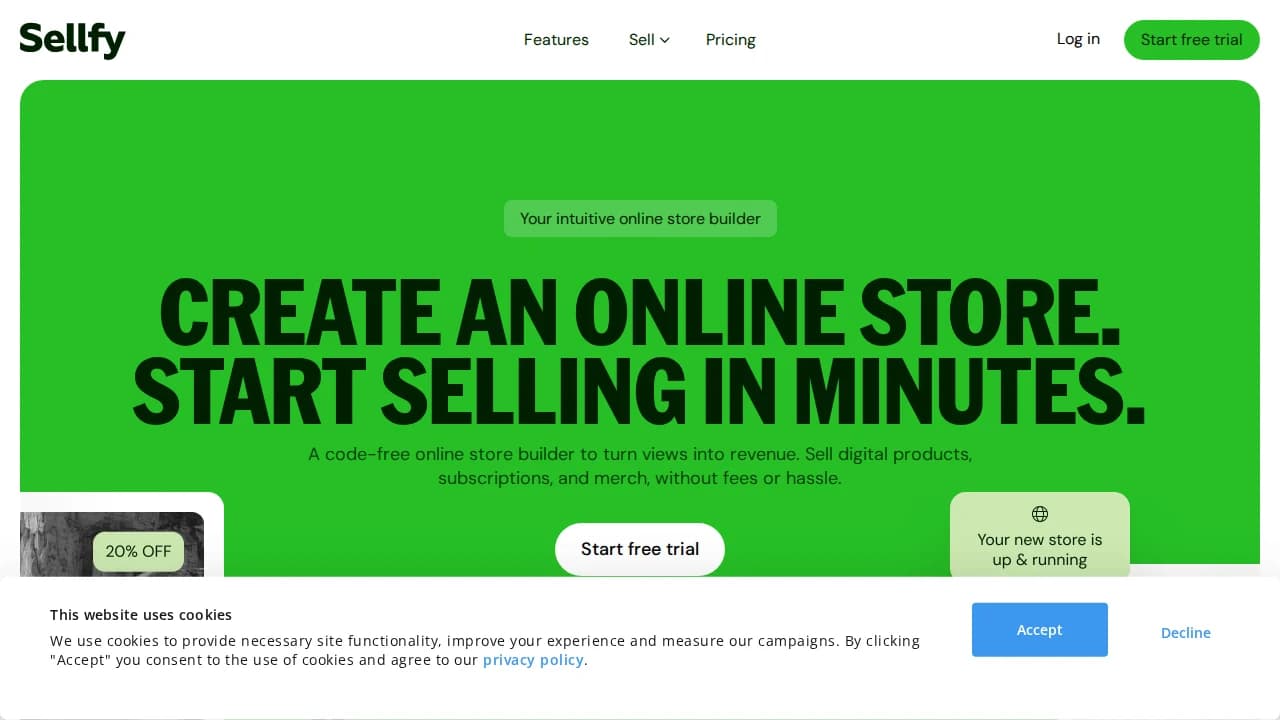 sellfy.com website preview