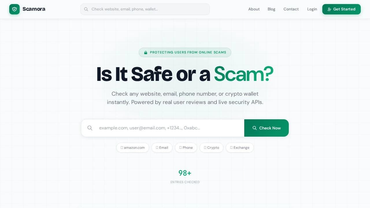 Scamora website preview