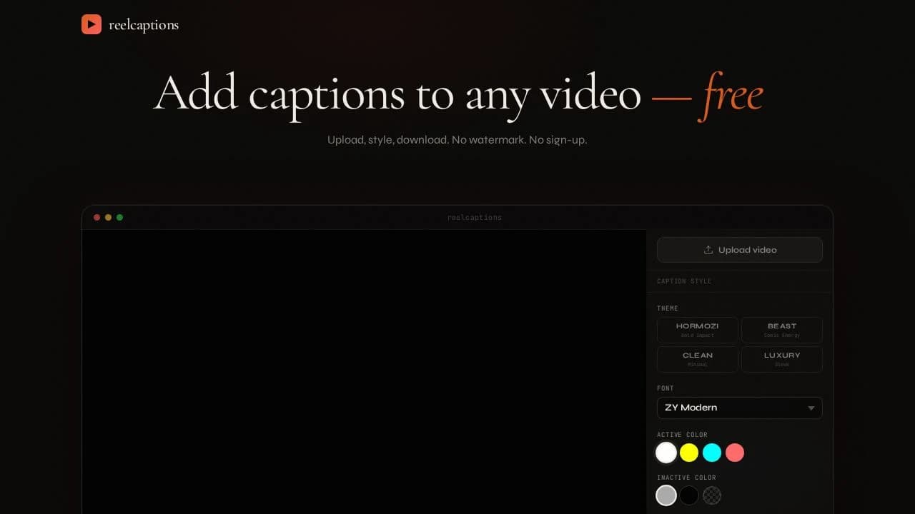 Reel Video Captions website preview