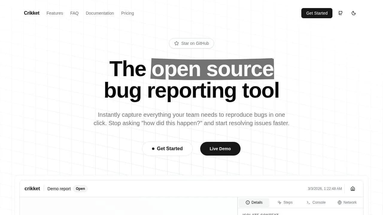 Crikket website preview