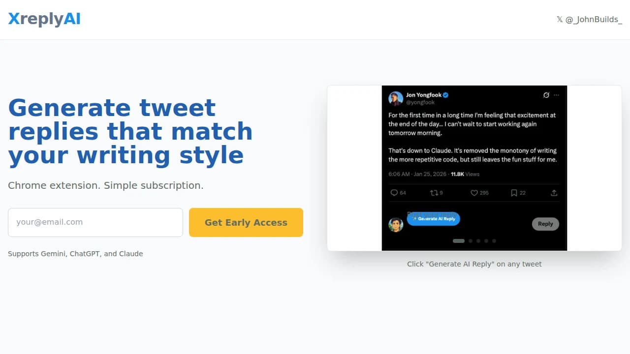 XreplyAI website preview