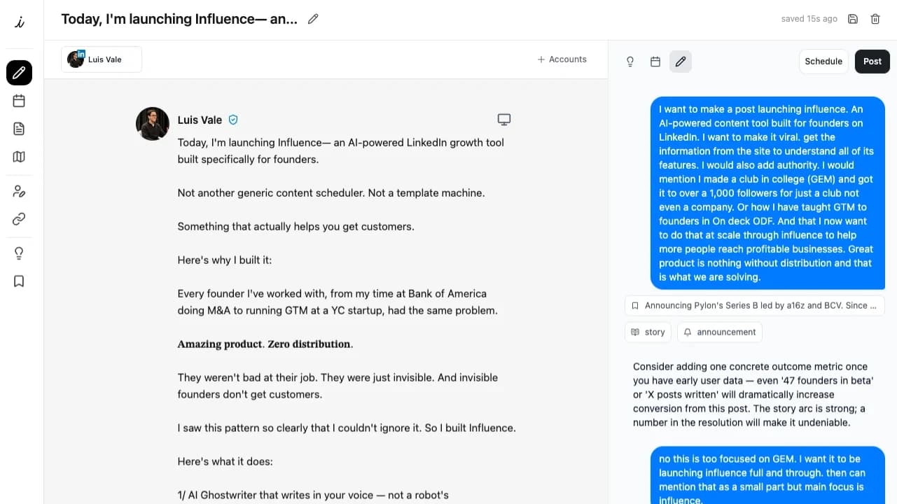 Influence website preview