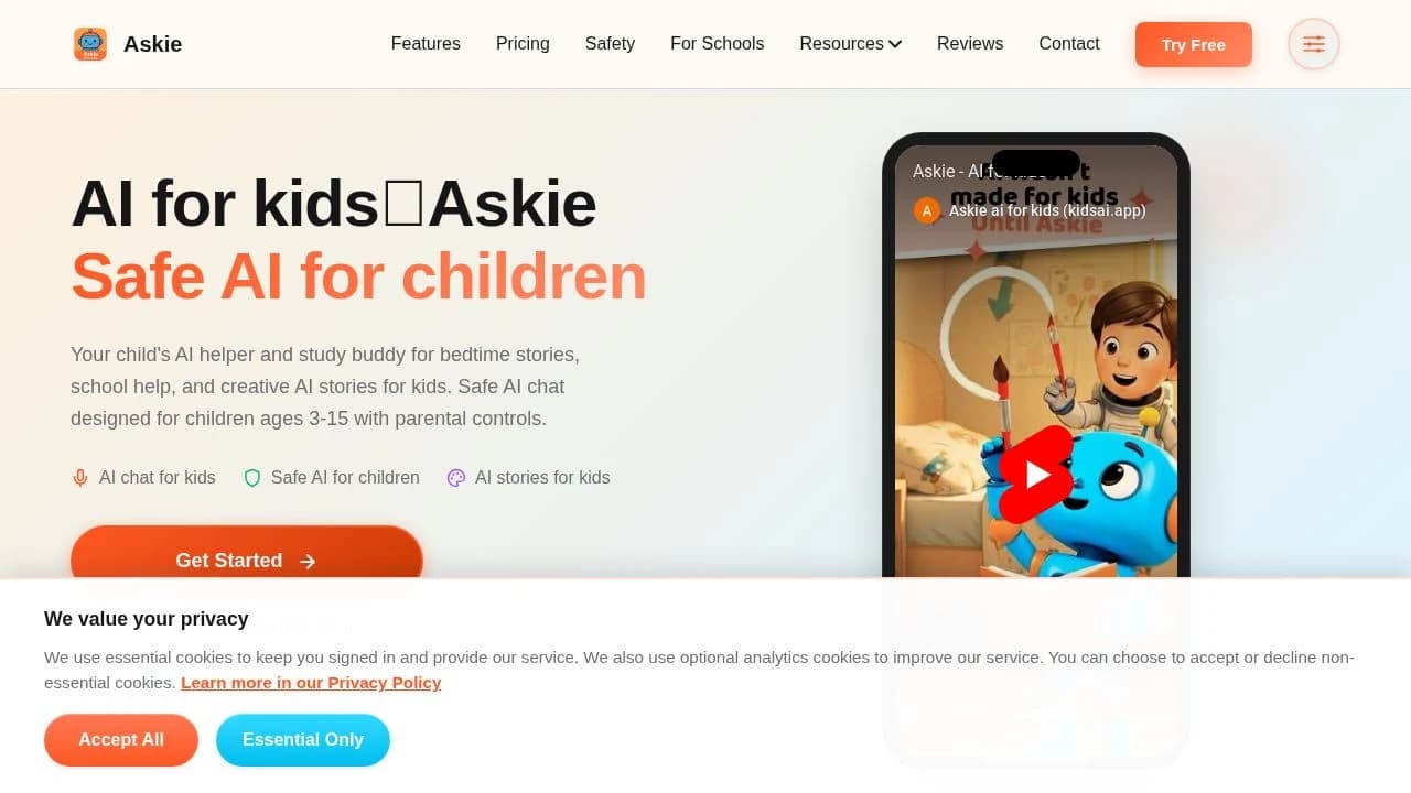 Askie AI for kids website preview
