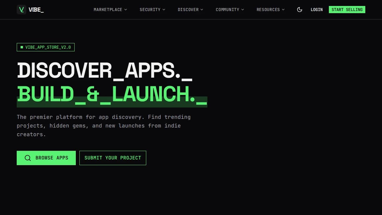 Vibe App Store website preview