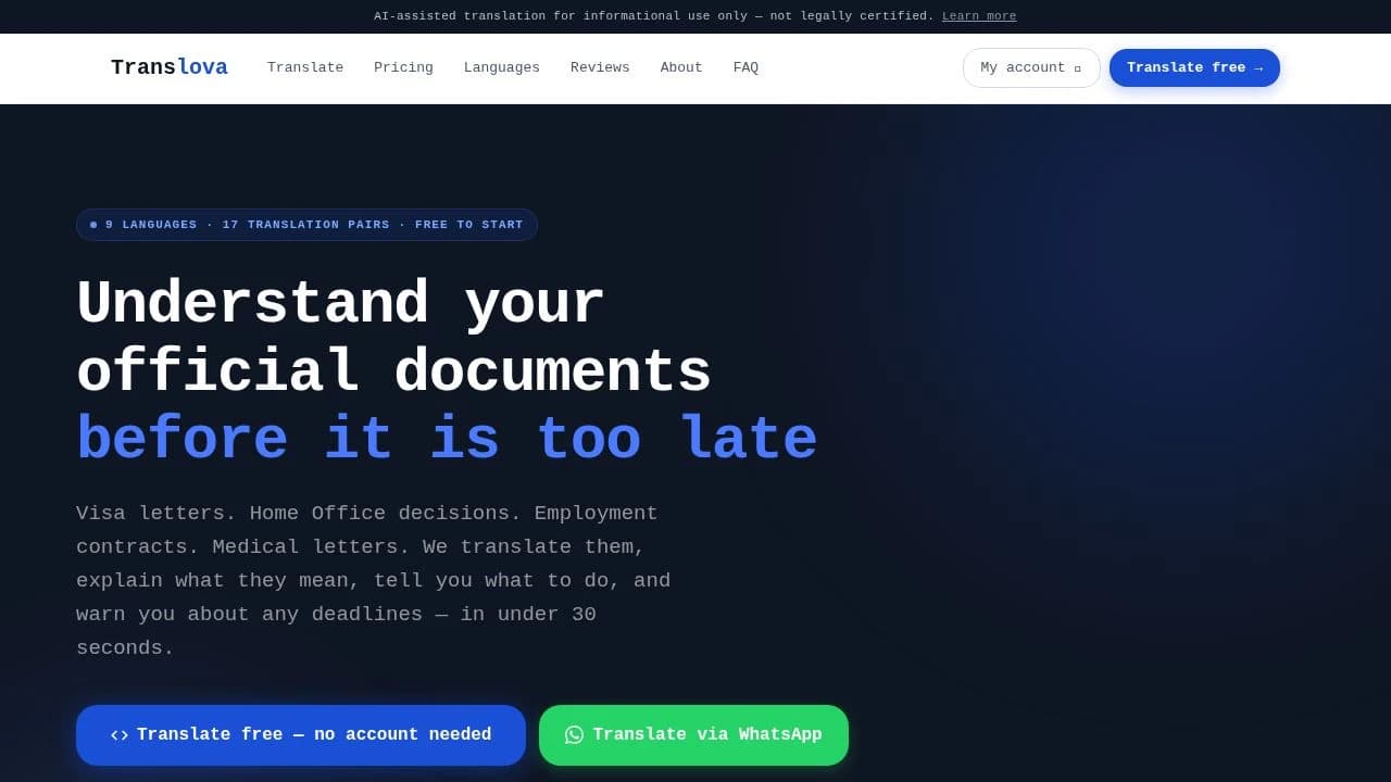 Translova website preview