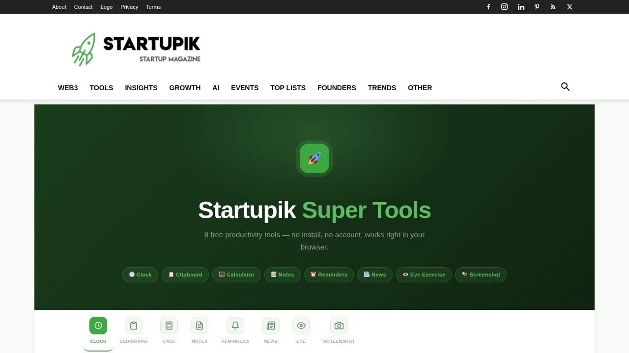 Startupik Super Tools website preview