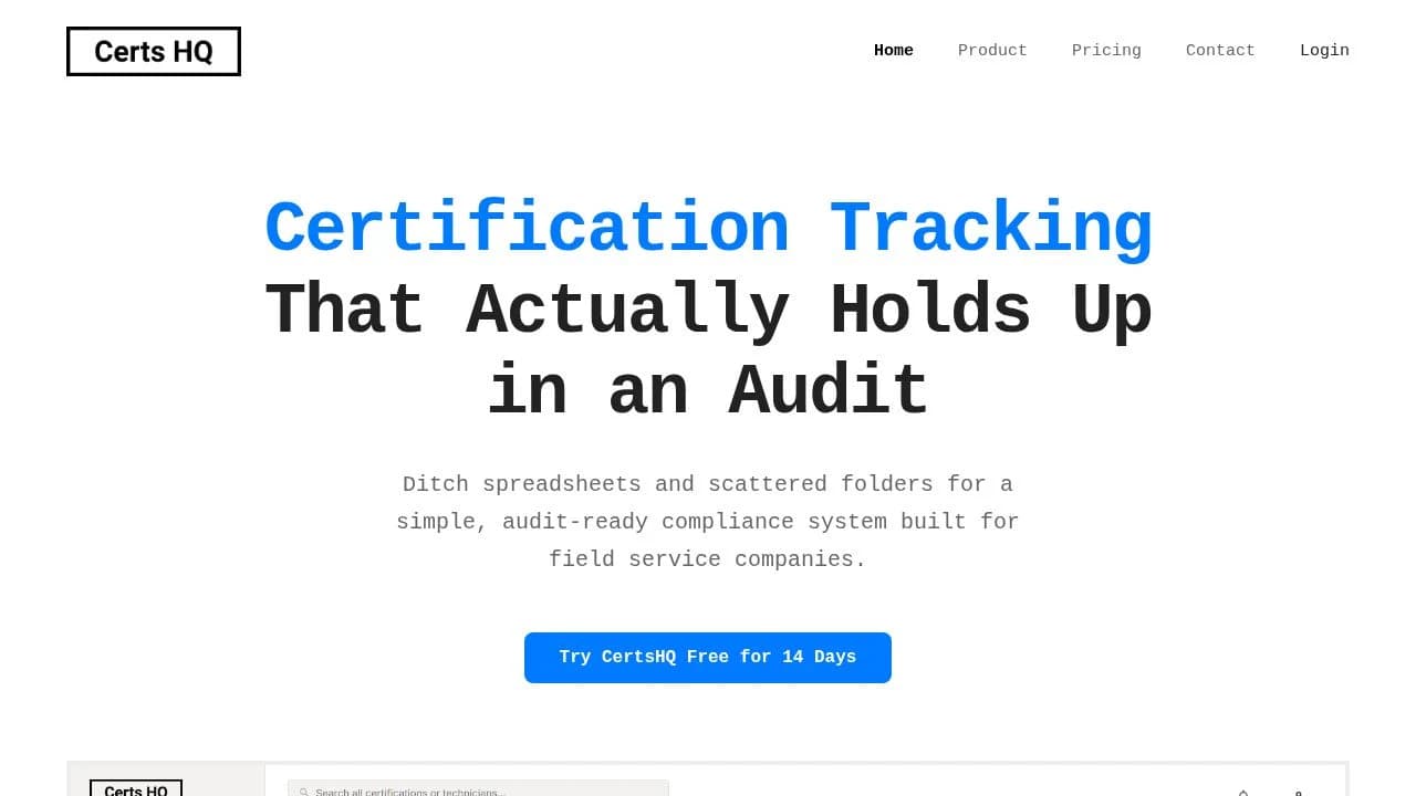 CertsHQ website preview