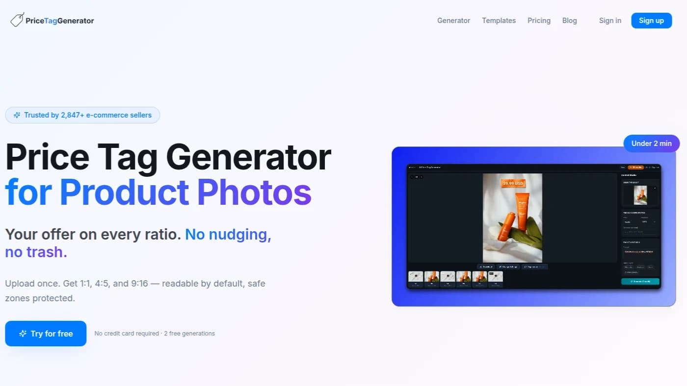 PriceTagGenerator website preview