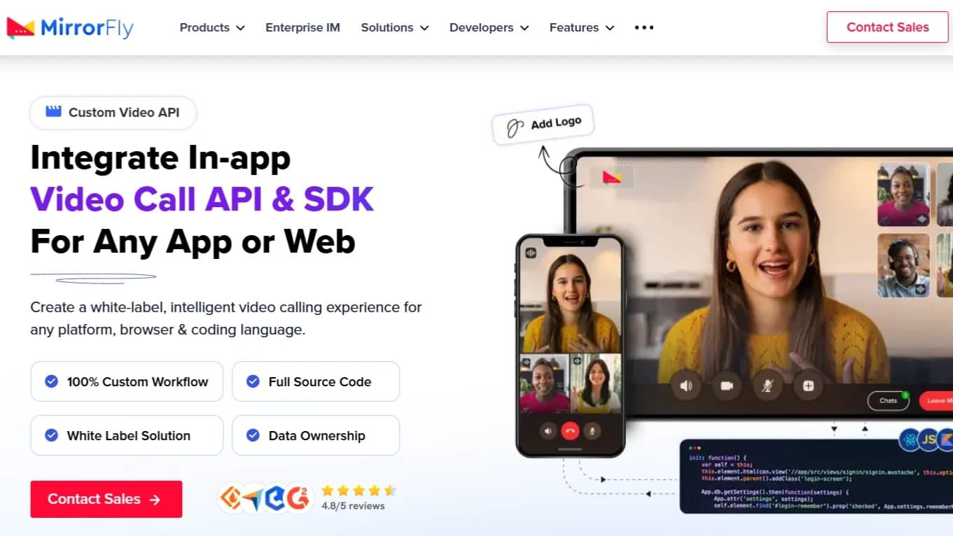MirrorFly Video Call API & SDK website preview