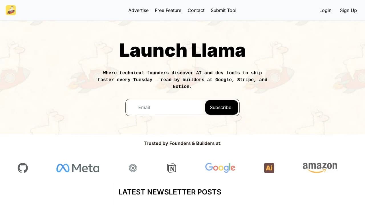 Launch Llama Newsletter website preview
