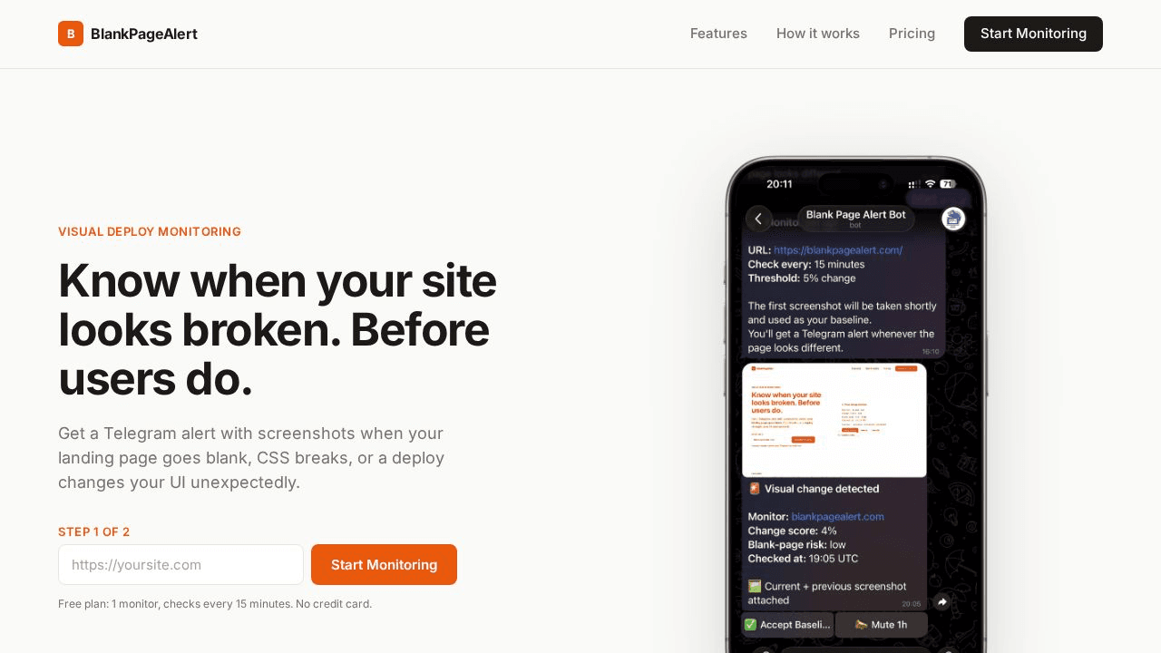 Blank Page Alert website preview