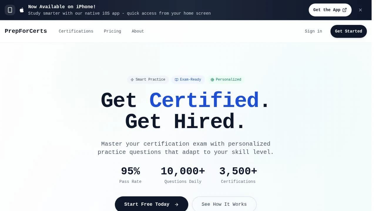 PrepForCerts website preview