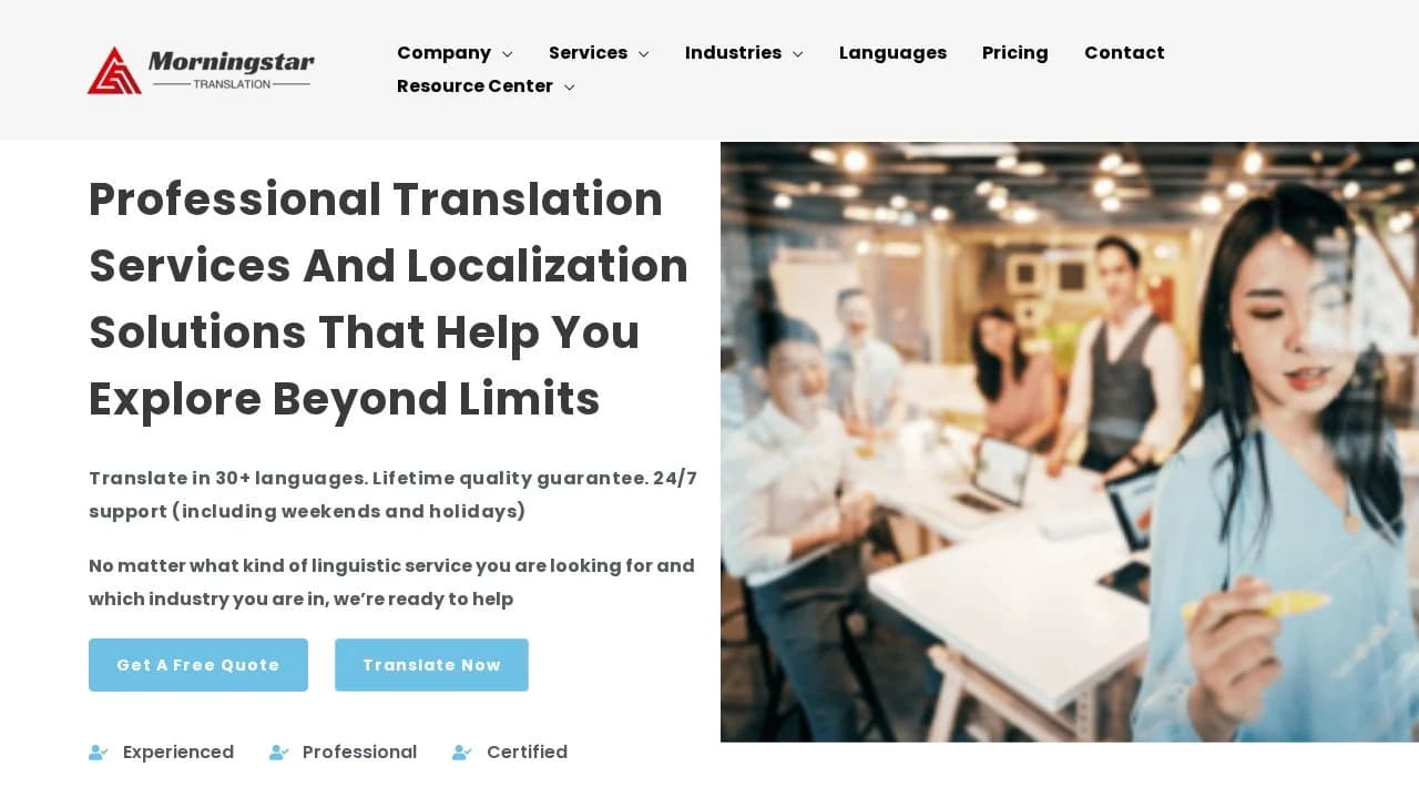 Morningstar Translation website preview