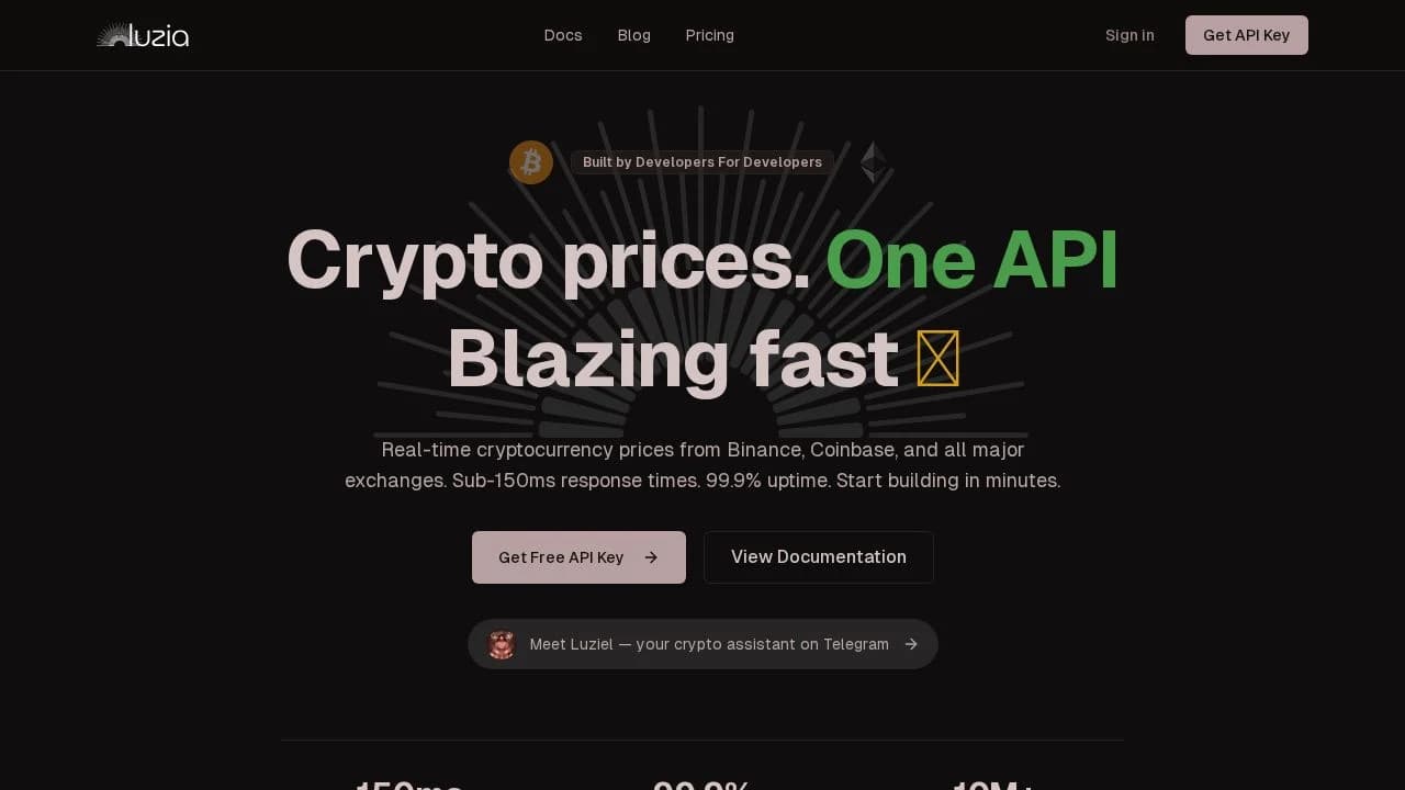 Luzia Crypto API website preview