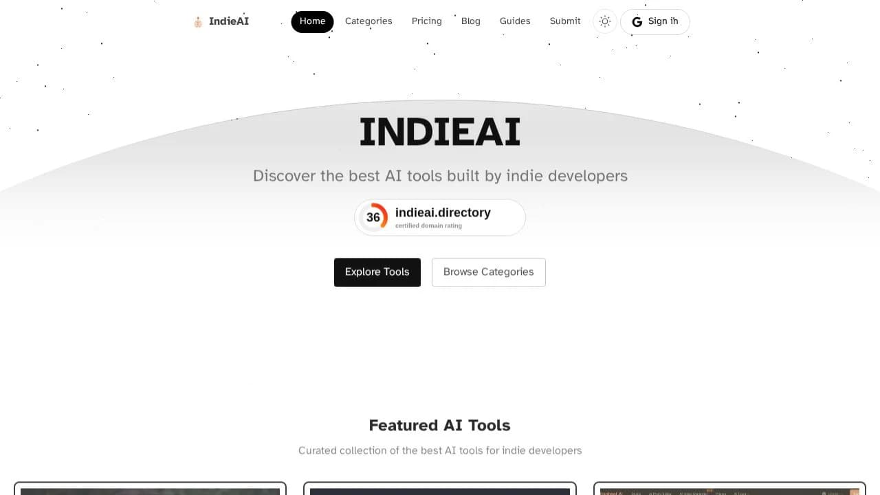 IndieAI Directory website preview
