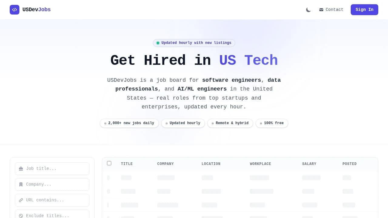 UsDevJobs website preview