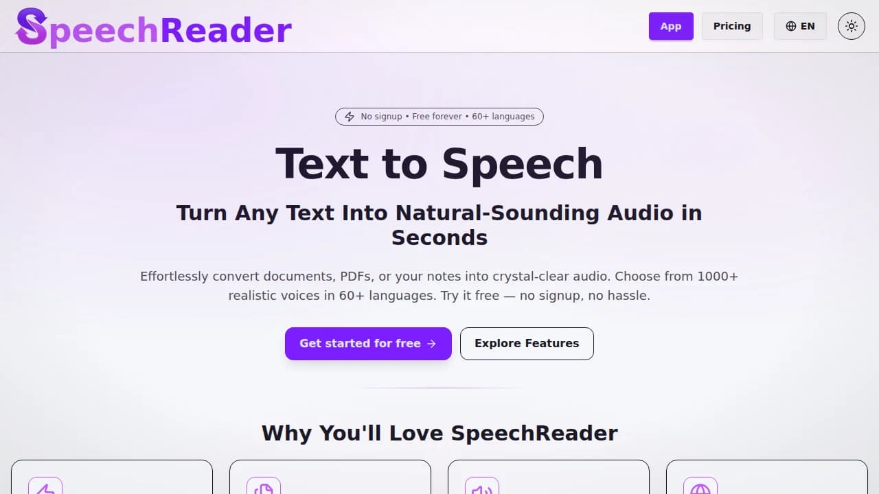 Speechreader website preview