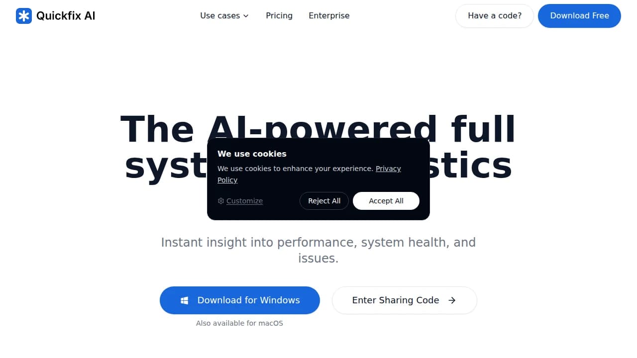 Quickfix AI website preview