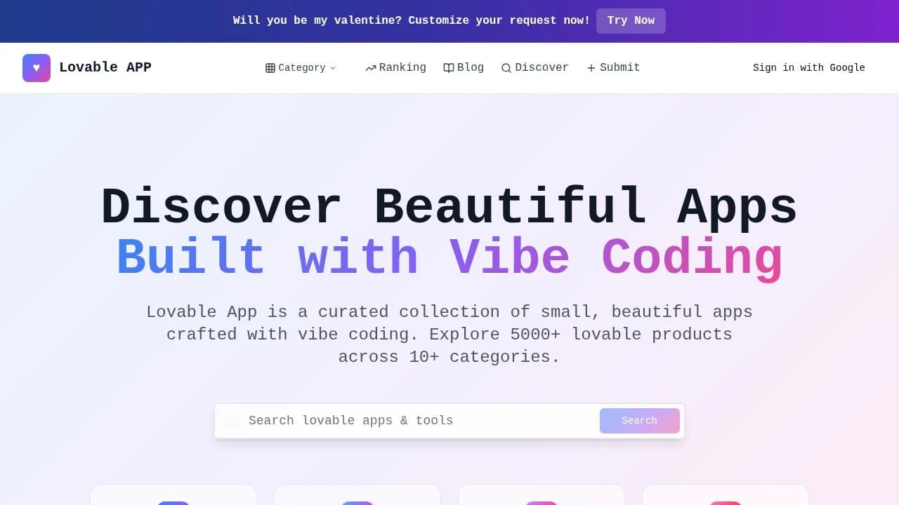 Lovable APP website preview