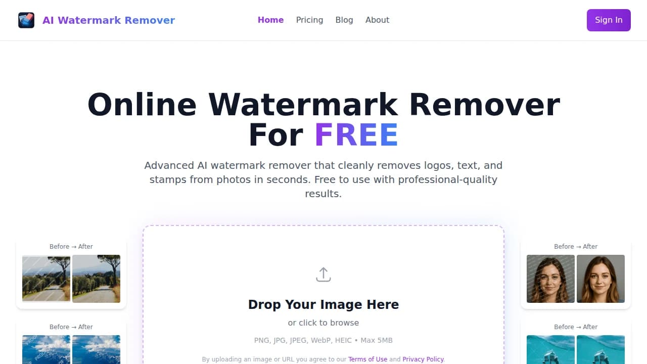 AI Watermark Remover website preview