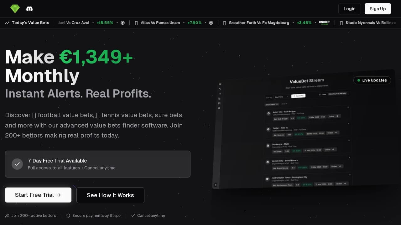 valuebets.net - Crypto & Web3 example screenshot