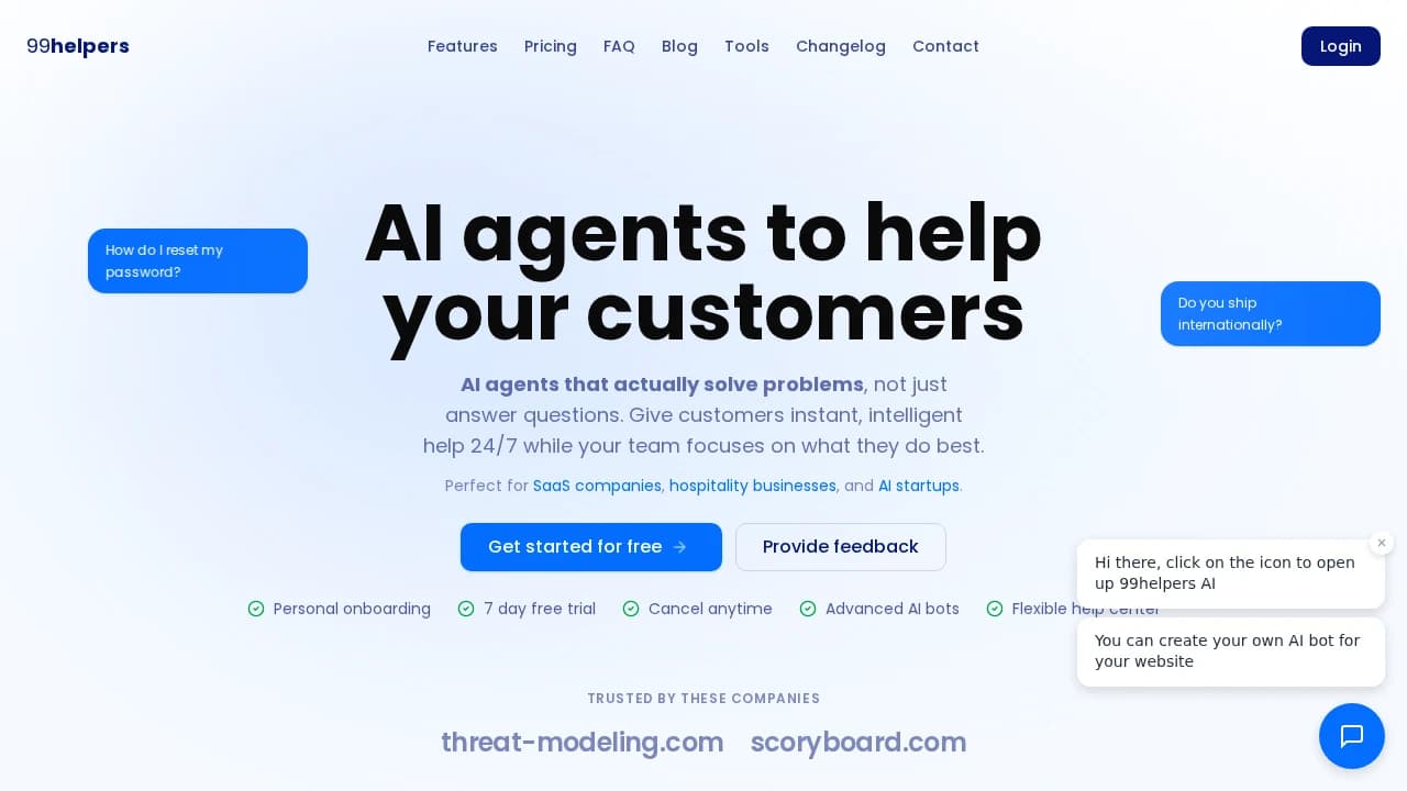 99helpers.com - Customer Support example screenshot
