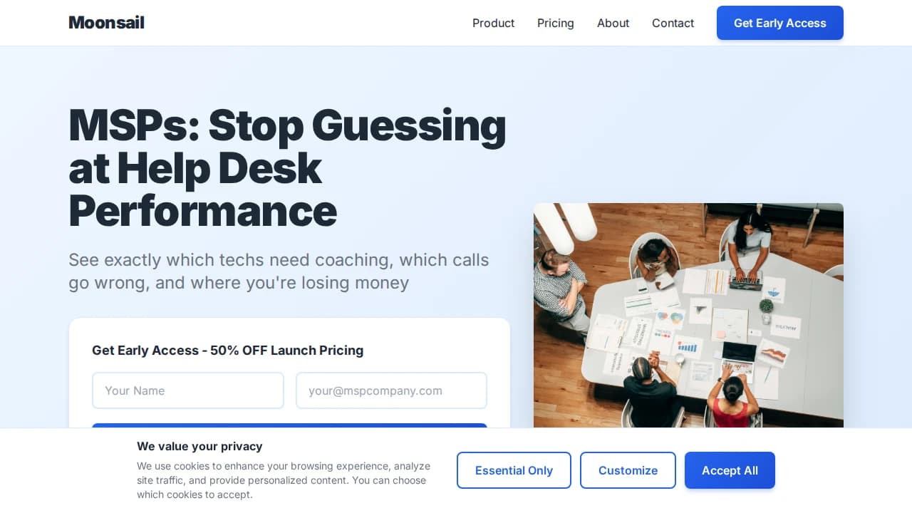 Moonsail - Customer Support example screenshot