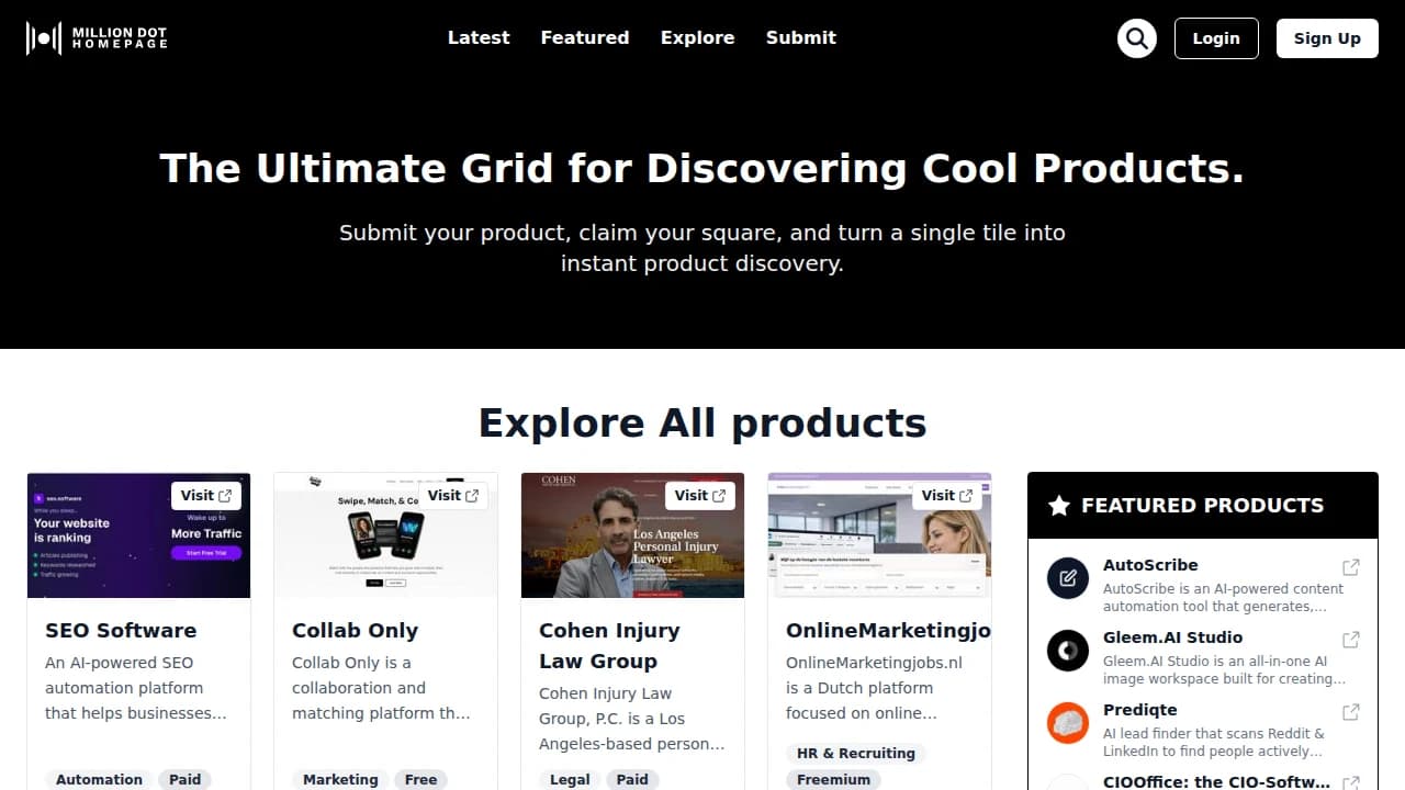 Million Dot Homepage - Crypto & Web3 example screenshot