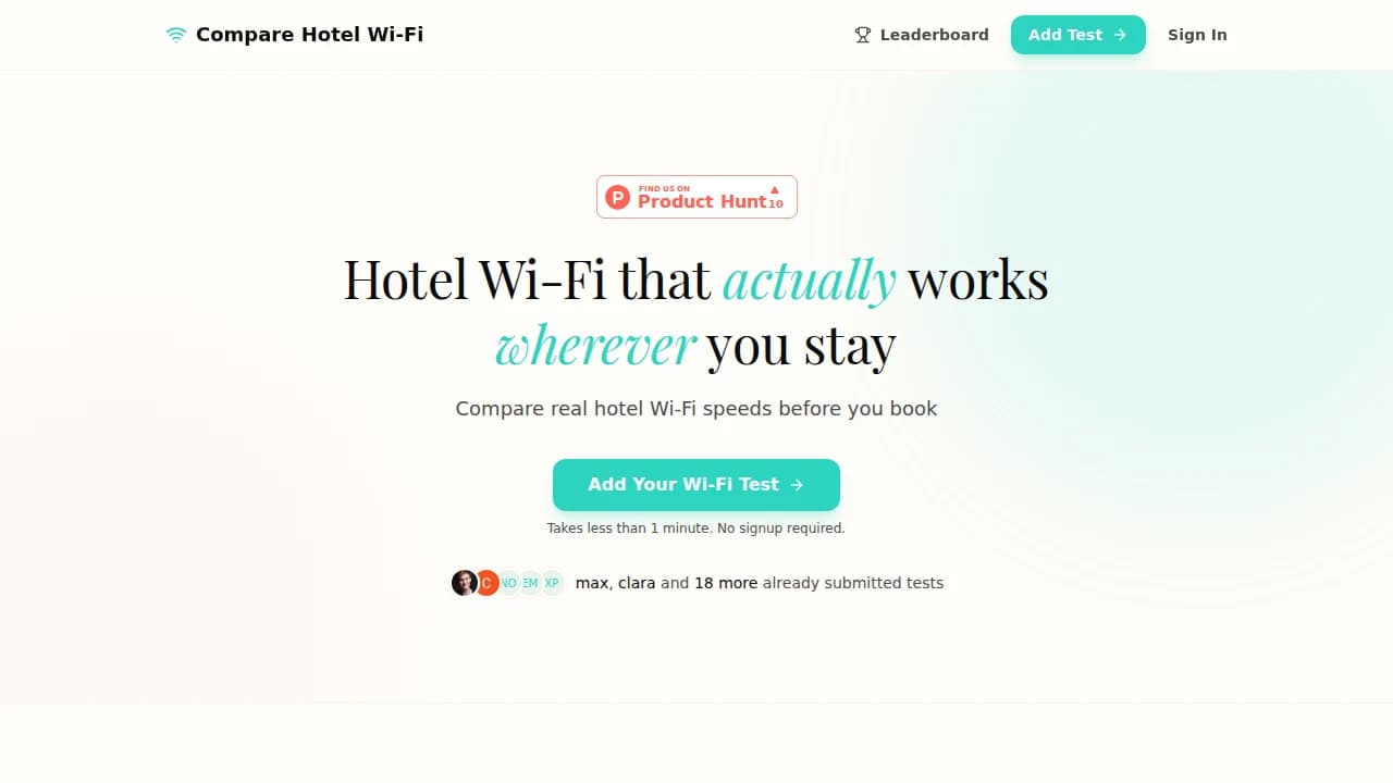 Compare Hotel Wifi - Travel example screenshot