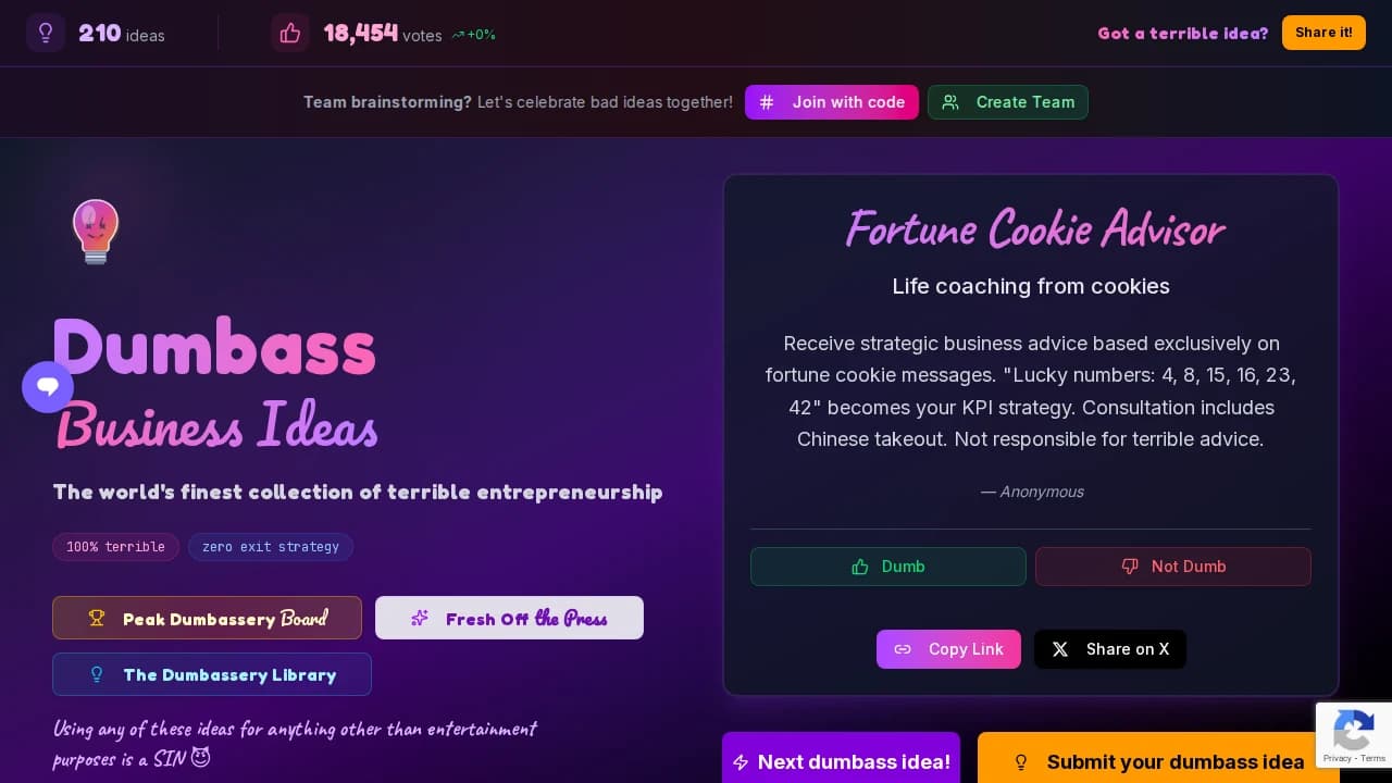 Dumbass Business Ideas website preview