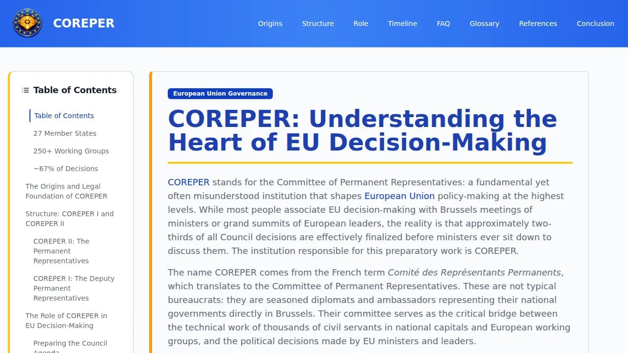 COREPER.eu - Security example screenshot