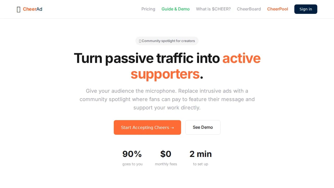 CheerAd website preview