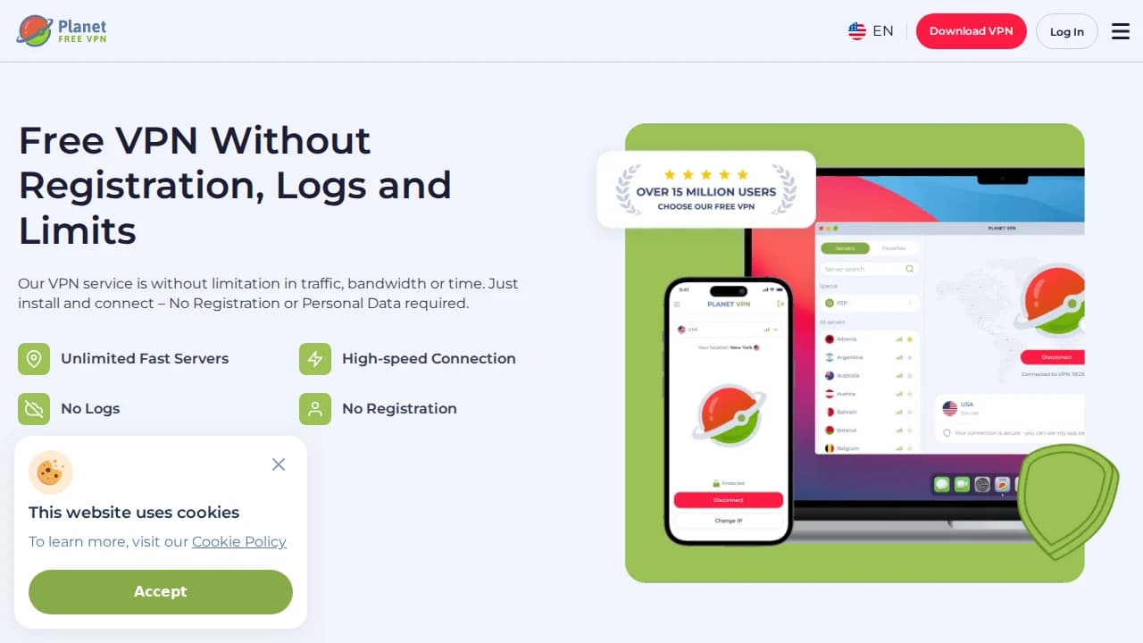 Planet VPN website preview