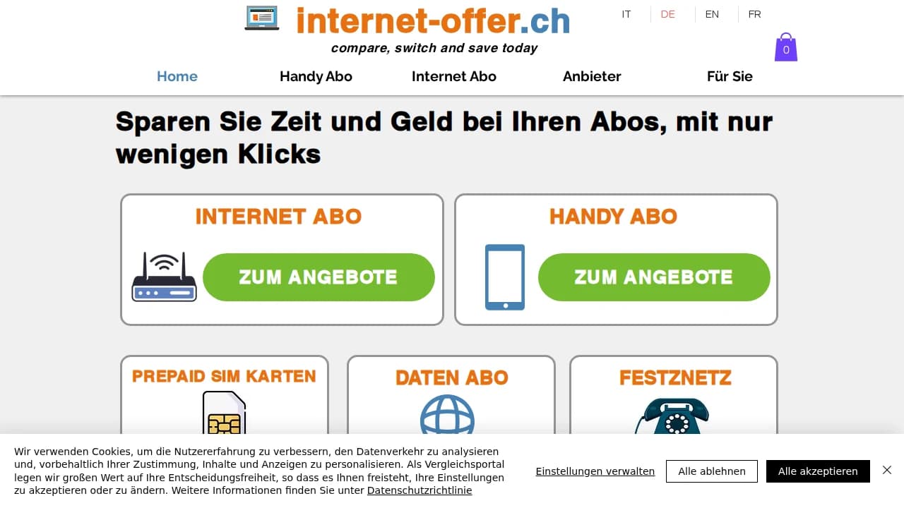 internet-offer.ch - Travel example screenshot