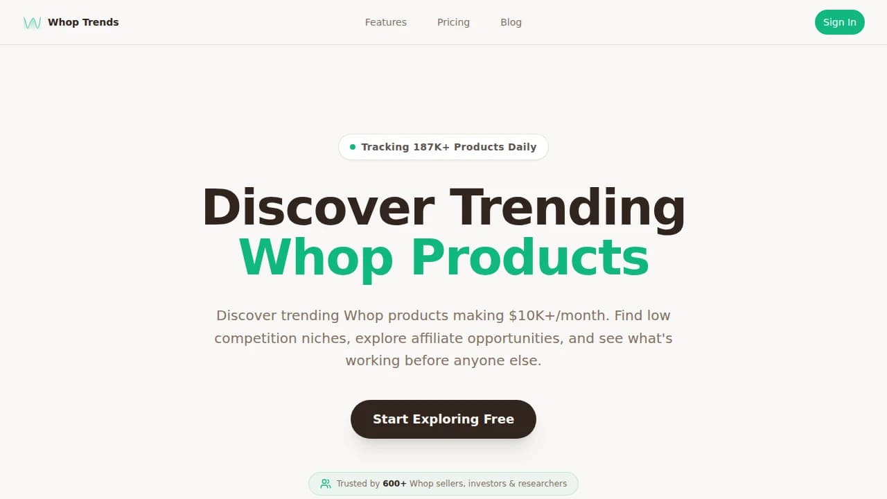 Whop Trends - Marketing example screenshot