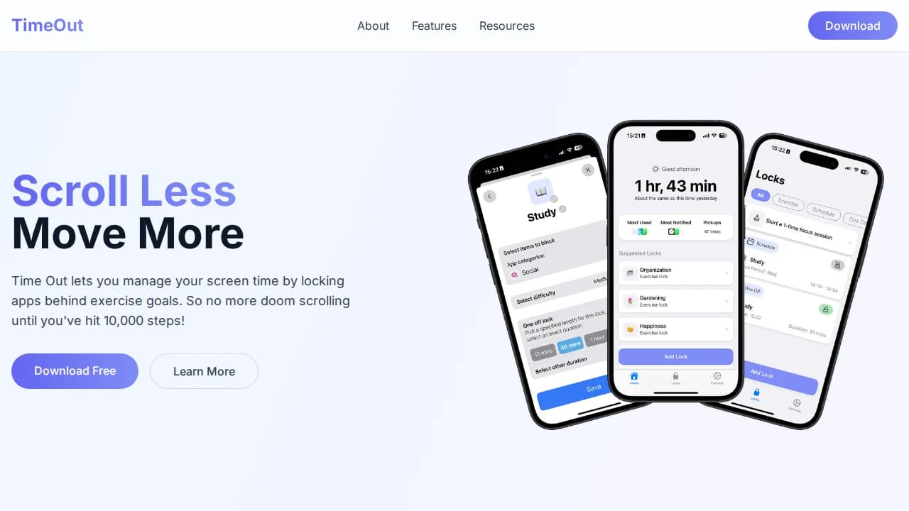 Time Out - Mobile Apps example screenshot