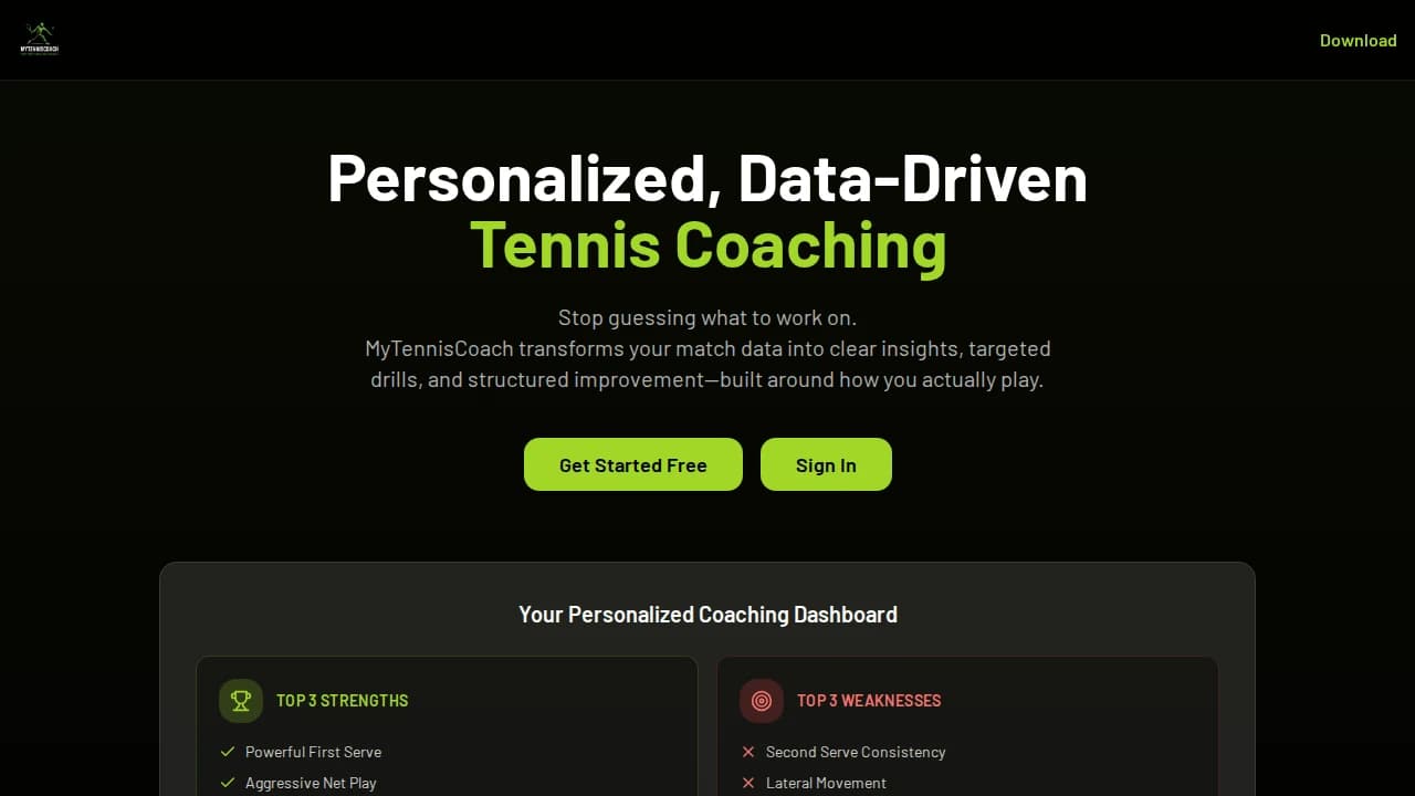 MyTennisCoach website preview