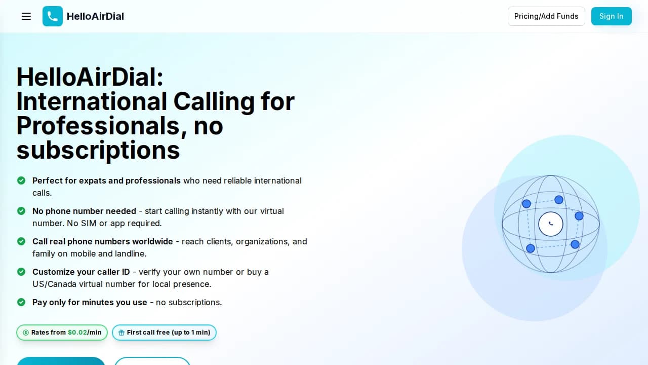 HelloAirDial - Travel example screenshot